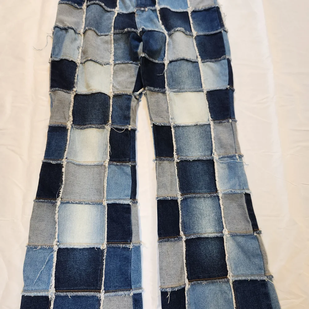 Zana Di Patchwork Flare Jeans - Blue and Gray Size 16_4